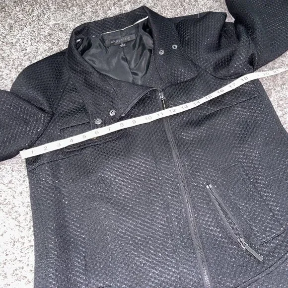 Anne Klein Black Textured Moto‎ Jacket Zipper Front Snap Accent 8 - Picture 4 of 9